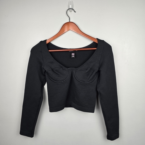 VICTORIA'S SECRET Crop Top‎ Underwire Long Sleeve Black Womens Size S Going Out - Picture 3 of 11
